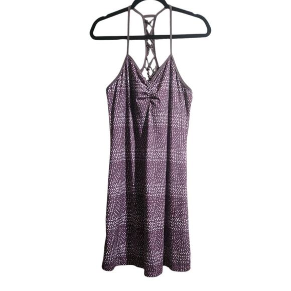 PrAna Elixer Volcanic Plum Sumatra Sporty Tank Dress Built In Bra Large Hiking - Picture 2 of 11